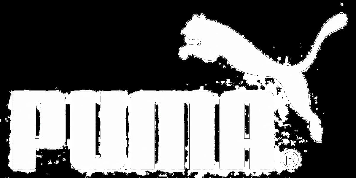 PUMA logo featuring the brand name with a stylized leaping puma cat silhouette in white on black background